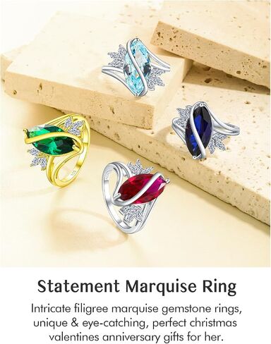 DAYBYDAY Sapphire/Ruby/Emerald/Aquamarine Ring, 925 Sterling Silver Marquise Cut Engagement Rings for Women, 4 Carat Bypass Promise Rings for Her Size 6-10 in Saudi Arabia