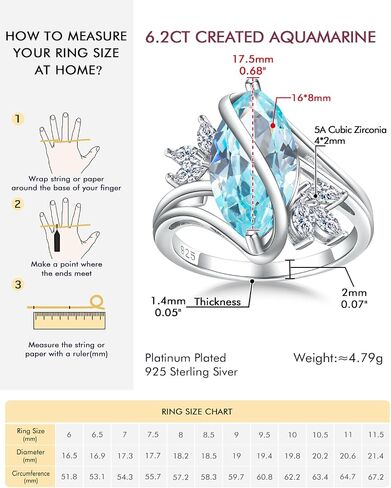 DAYBYDAY Sapphire/Ruby/Emerald/Aquamarine Ring, 925 Sterling Silver Marquise Cut Engagement Rings for Women, 4 Carat Bypass Promise Rings for Her Size 6-10 in Saudi Arabia