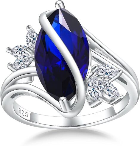 DAYBYDAY Sapphire/Ruby/Emerald/Aquamarine Ring, 925 Sterling Silver Marquise Cut Engagement Rings for Women, 4 Carat Bypass Promise Rings for Her Size 6-10 in Saudi Arabia