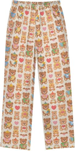 Cute Teddy Bear Pattern Pajama Pants Cozy Soft Elastic Waistband Lounge Pants for Home and Sleep, S in Saudi Arabia