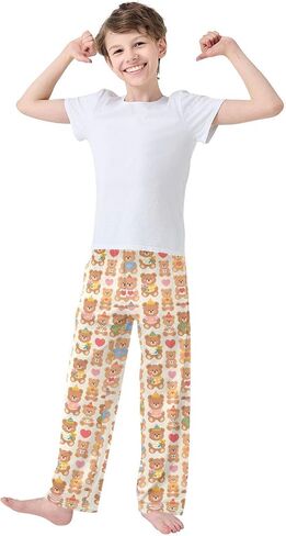 Cute Teddy Bear Pattern Pajama Pants Cozy Soft Elastic Waistband Lounge Pants for Home and Sleep, S in Saudi Arabia