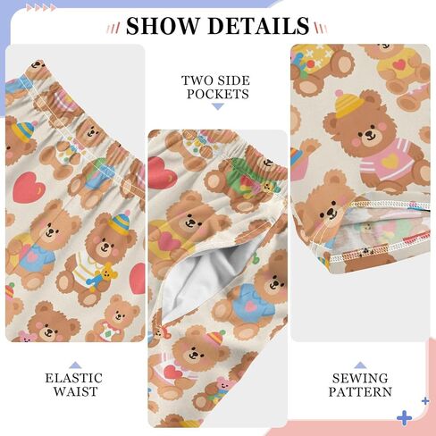 Cute Teddy Bear Pattern Pajama Pants Cozy Soft Elastic Waistband Lounge Pants for Home and Sleep, S in Saudi Arabia