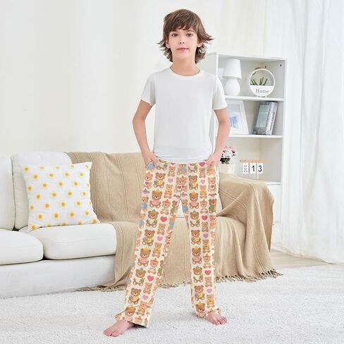Cute Teddy Bear Pattern Pajama Pants Cozy Soft Elastic Waistband Lounge Pants for Home and Sleep, S in Saudi Arabia