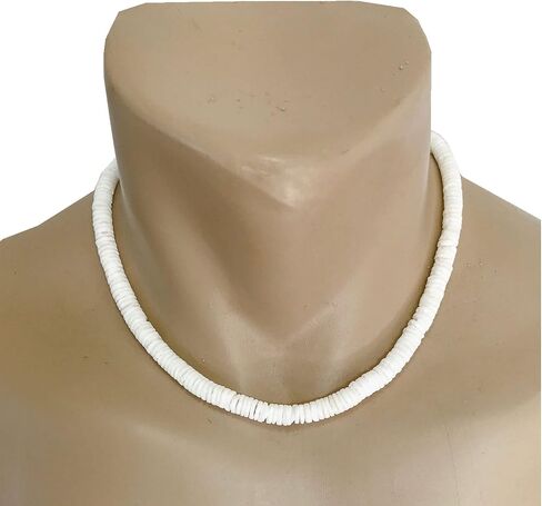 Hawaiian Jewelry Handmade 16" Puka Shell Heishi Smooth White Choker Necklace from Maui, Hawaii in Kuwait