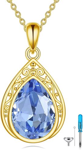 14K Gold Teardrop URN Necklace Birthstone Cremation Necklaces for Ashes Embellished with Crystals from Austria, Yellow Gold Fine Keepsake Memorial Jewelry in Saudi Arabia