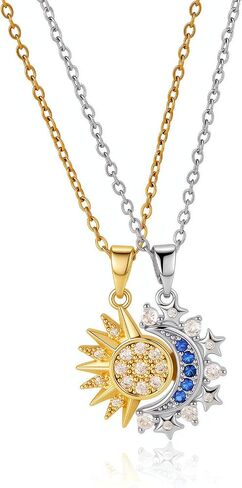 Sun and Moon Necklace for Best Friends Matching Set 14K Gold Plated Sun Silver Moon Pendant Necklaces for 2 BFF Celestial Jewelry Friendship Gift for Women in Saudi Arabia