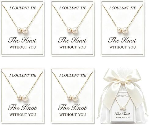 Bridesmaid Necklace Set of 4/6/8, 14k Gold Dainty Pearl Necklace, For Women Tie The Knot Necklace Wedding Gifts Bridesmaids Proposal Gift, Courthouse Wedding Accessories, Bridal Party Gifts in Saudi Arabia