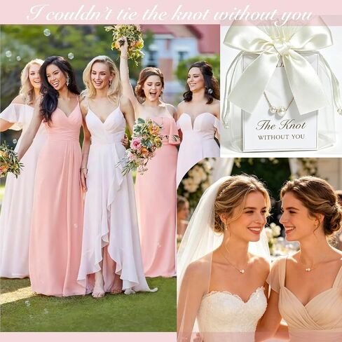 Bridesmaid Necklace Set of 4/6/8, 14k Gold Dainty Pearl Necklace, For Women Tie The Knot Necklace Wedding Gifts Bridesmaids Proposal Gift, Courthouse Wedding Accessories, Bridal Party Gifts in Saudi Arabia