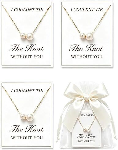 Bridesmaid Necklace Set of 4/6/8, 14k Gold Dainty Pearl Necklace, For Women Tie The Knot Necklace Wedding Gifts Bridesmaids Proposal Gift, Courthouse Wedding Accessories, Bridal Party Gifts in Saudi Arabia