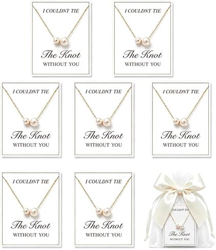 Bridesmaid Necklace Set of 4/6/8, 14k Gold Dainty Pearl Necklace, For Women Tie The Knot Necklace Wedding Gifts Bridesmaids Proposal Gift, Courthouse Wedding Accessories, Bridal Party Gifts in Saudi Arabia