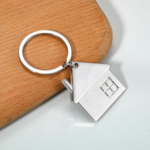House Shaped Pendant Keychains, Cute Cartoon House with Window keychain Home key chain Creative Mental Keyring Gift Bag Hanging Fashion Charm Jewelry for Men & Women, Silver in Saudi Arabia