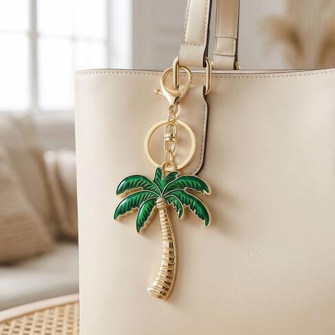 Crystal Rhinestone Palm Tree Bag Charm Green Tropical Keychain Purse Accessory Keyring Car Pendant Party Favor Gift in Saudi Arabia