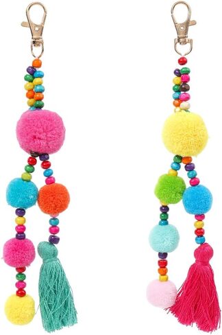 Pom Pom Tassel Keychain Colorful Bohemian Tassel Bag Charm Key Chain in Saudi Arabia