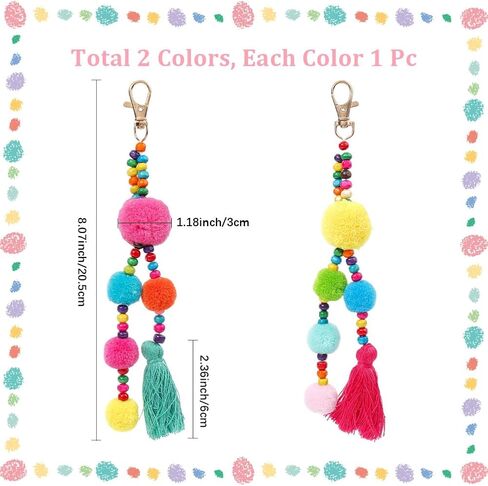 Pom Pom Tassel Keychain Colorful Bohemian Tassel Bag Charm Key Chain in Saudi Arabia