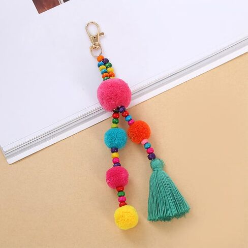 Pom Pom Tassel Keychain Colorful Bohemian Tassel Bag Charm Key Chain in Saudi Arabia