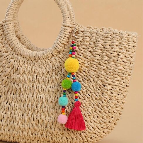 Pom Pom Tassel Keychain Colorful Bohemian Tassel Bag Charm Key Chain in Saudi Arabia