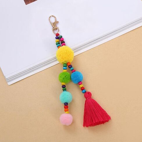 Pom Pom Tassel Keychain Colorful Bohemian Tassel Bag Charm Key Chain in Saudi Arabia