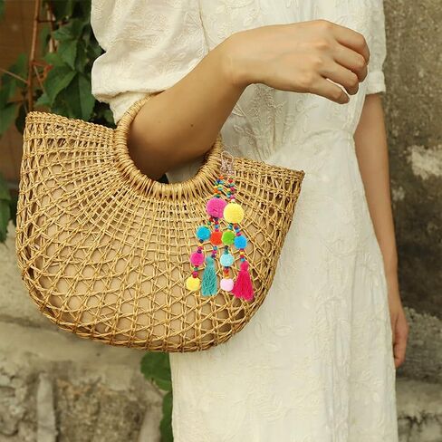 Pom Pom Tassel Keychain Colorful Bohemian Tassel Bag Charm Key Chain in Saudi Arabia
