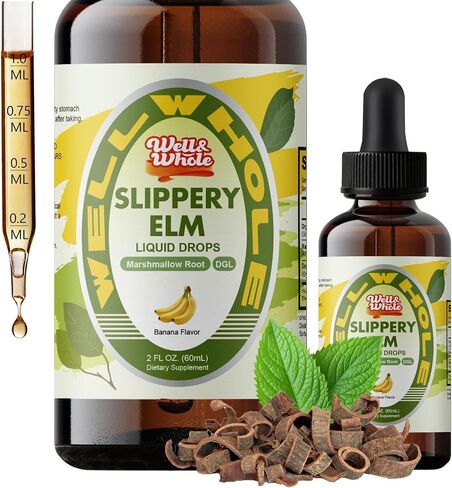 Slippery Elm Liquid Drops, Marshmallow Root, Slippery Elm Bark Tincture with DGL Licorice Extract, Digestive Balance, Soothing Throat Support & Stomach Comfort, Vegan, 60ML in Saudi Arabia