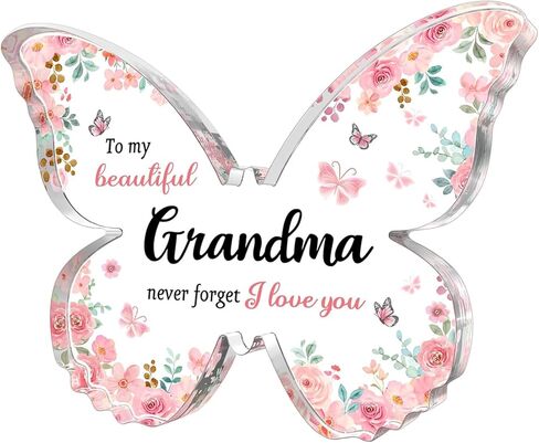 Gifts for Grandma, Best Grandma Christmas Gift - 5x3.8x0.5 Inch Butterfly-Shaped Acrylic Plaque Keepsake - Mothers Day Gift, Grandparent Day Gift, Birthday Gift, Christmas Gift for Grandma in Kuwait
