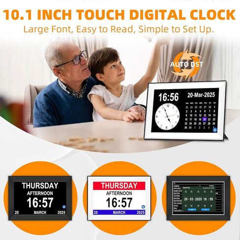 Bgift Digtal Clock with Day and Date for Seniors, Large LCD Time Display, Auto Dimmable, 12 Alarm Settings - Best for The Elderly in Kuwait