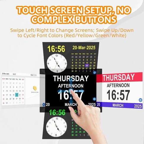 Bgift Digtal Clock with Day and Date for Seniors, Large LCD Time Display, Auto Dimmable, 12 Alarm Settings - Best for The Elderly in Kuwait