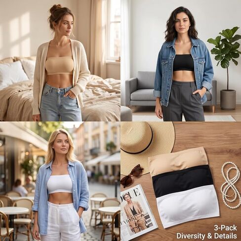 3PCS Cleavage Cover Up, Modesty Panel Bandeau Top for Women | Anti Peep Invisible Tube Top Bra Liner, Soft Stretchy Chest Wrap for Work Party Daily Wear in Saudi Arabia