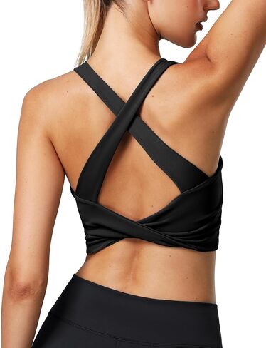 icyzone Twist Cross Back Sports Bras for Women with Fixed Pads, U Neck Padded Workout Bras for Yoga Running Gym Fitness in Kuwait