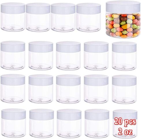 20 Pcs 2oz Plastic Cosmetic Container,Round Clear Pot Jars with White Lids,Empty Cosmetic Jar for Travel Storage,Lotion,Cream,Jewelry,Powder,Eye Shadow,Painting,DIY Crafts in Saudi Arabia