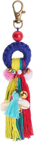 Pom Pom Tassel Keychain Colorful Bohemian Tassel Bag Charm Key Chain in Saudi Arabia