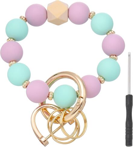 MECCANIXITY Silicone Beaded Wristlet Keychain, Cute Key Ring Bracelet with D Buckle Screwdriver Stretchy Key Wristlet in Kuwait