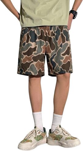 RoseSeek Boy's Camo Wide Leg Track Shorts Elastic Waist Outdoor Summer Shorts with Pockets in Saudi Arabia