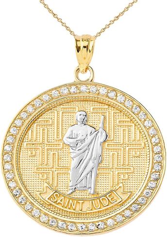 Certified 10k Gold St. Jude CZ Round Medal Pendant Necklace in Saudi Arabia