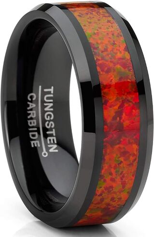 Metal Masters CO. Men's Red Fire Crushed Simulated Opal Tungsten Wedding Band Ring Black 8MM Comfort-Fit in Saudi Arabia