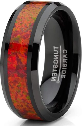 Metal Masters CO. Men's Red Fire Crushed Simulated Opal Tungsten Wedding Band Ring Black 8MM Comfort-Fit in Saudi Arabia