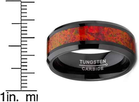 Metal Masters CO. Men's Red Fire Crushed Simulated Opal Tungsten Wedding Band Ring Black 8MM Comfort-Fit in Saudi Arabia
