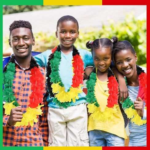 زينة Hoteam Juneteenth قلادة الزهور الأفريقية الأمريكية الأفريقية قلادة هاواي ليز أحمر أخضر أصفر أسود إكليل لشهر التاريخ الأسود للنساء والرجال لوازم حفلات الحرية in Kuwait