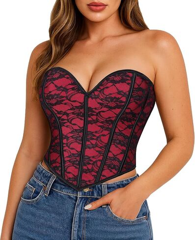 LEACOOLKEY Women Sexy Bustier Crop Corset Top Vintage Floral Overbust Corset for Party Going Out in Saudi Arabia