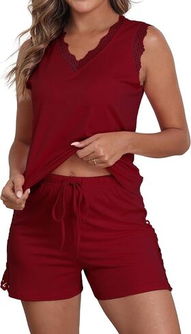 COSSEN Women's Sleeveless Pajama Sets Casual V Neck 2 Piece Teen Comfy Lounge Sets with Pockets S-2XL in Saudi Arabia
