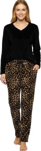 Alexander Del Rossa Women's Soft Warm Fleece Pajamas Plush Lounge Set, Long V Neck Top and Pants, PJ in Kuwait