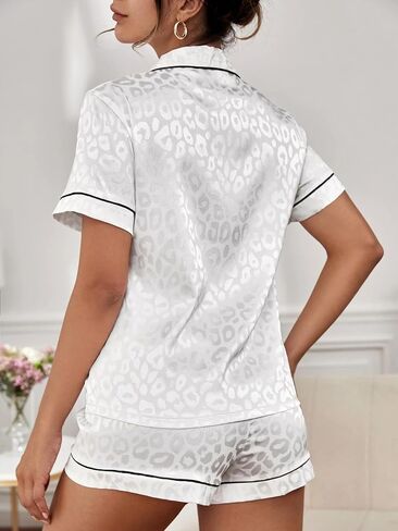 Satin Pajamas Set Women Short Sleeve Sleepwear Soft Button Down Short Pants oungewear Pjs Set in Kuwait