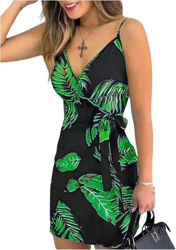Floerns Women's Summer Hawaiian Short Dress Sleeveless Wrap V Neck Tie Side Boho Vacation Dresses in Saudi Arabia