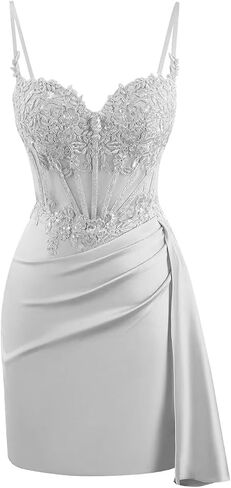 OFEECHUN Women's Spaghetti Straps Short Homecoming Dresses for Teens Satin Lace Applique Prom Cocktail Dress in Saudi Arabia