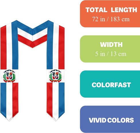 Dominican Republic Flag Graduation Stole, Graduation Sash Scarf for Study Aboard International Students in Kuwait