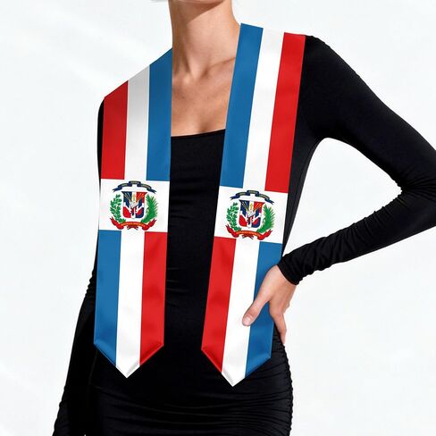 Dominican Republic Flag Graduation Stole, Graduation Sash Scarf for Study Aboard International Students in Kuwait