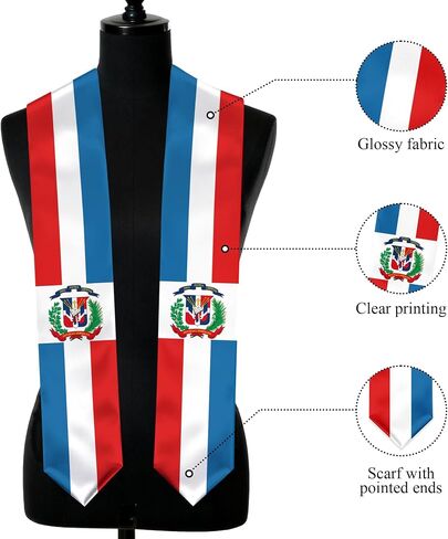 Dominican Republic Flag Graduation Stole, Graduation Sash Scarf for Study Aboard International Students in Kuwait