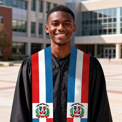 Dominican Republic Flag Graduation Stole, Graduation Sash Scarf for Study Aboard International Students in Kuwait
