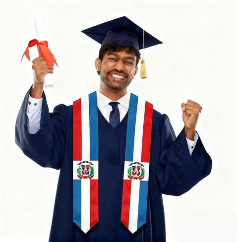 Dominican Republic Flag Graduation Stole, Graduation Sash Scarf for Study Aboard International Students in Kuwait