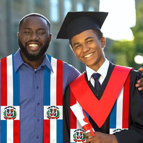 Dominican Republic Flag Graduation Stole, Graduation Sash Scarf for Study Aboard International Students in Kuwait
