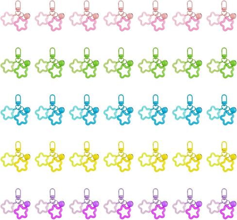Star Keychain Bulk Acrylic Keychains Clasp with Bell Pendant Candy Colors Glossy Finish Star Keyring (35 Pcs) in Saudi Arabia